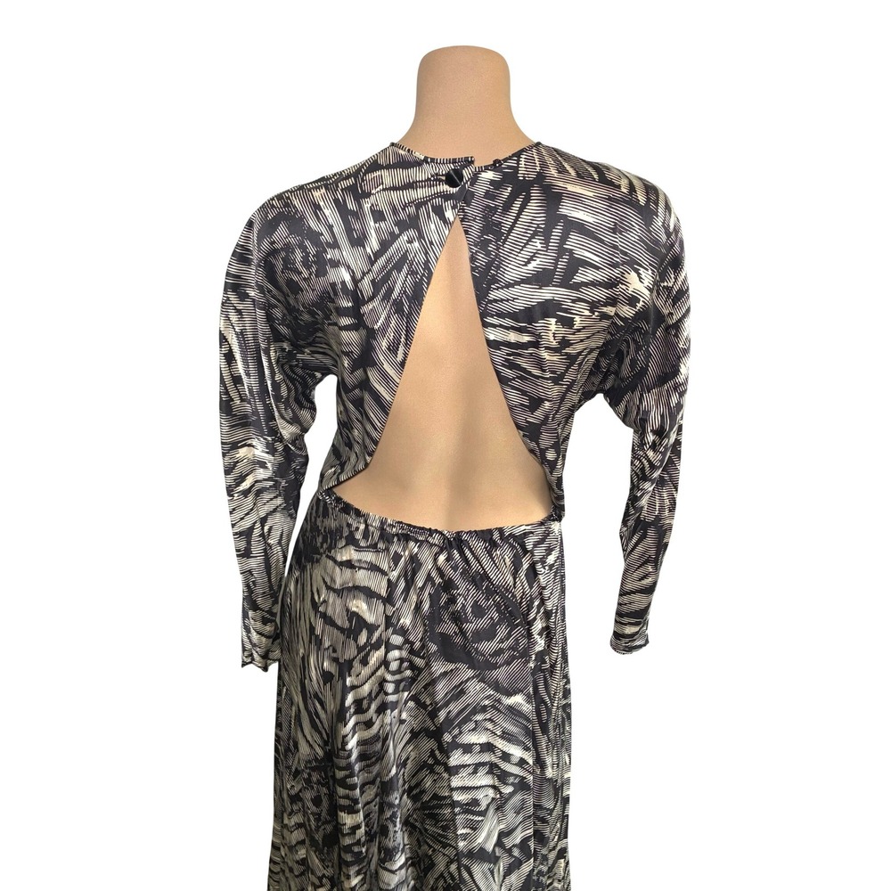 Vintage Debora Kuchné 100% Silk Maxi Dress Open Back Long Sleeve Womens 6 Chic